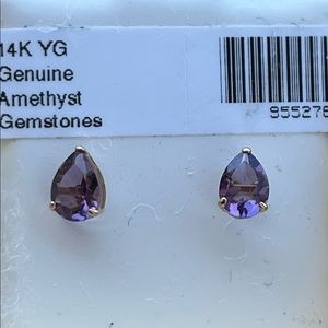 Solid 14k Yellow Gold Genuine Amethyst Earrings